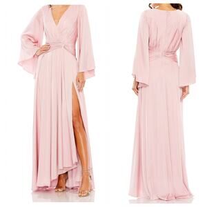 Mac Duggal Blush Pink V-Neck Maxi Gown with High Slit
